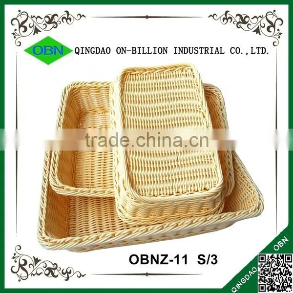 Rectangular Hand Weaving Plastic Rattan Basket for Bread photo-2