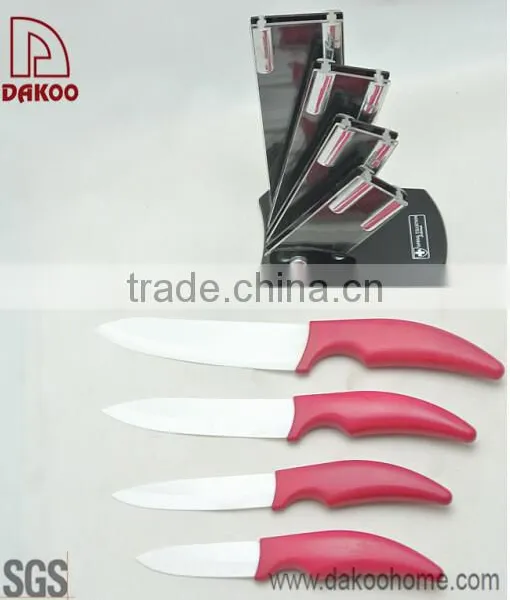 4 Pieces Red Color Handle Zirconia Chef/Utility/Paring Knife photo-2