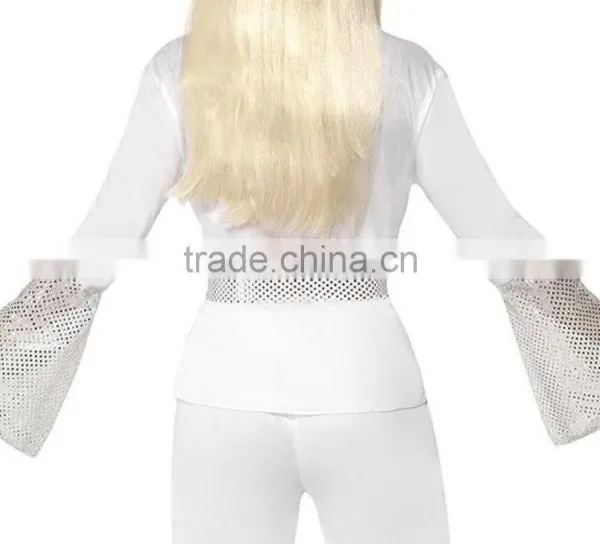 Wholesale Custom Women's Halloween White Top Pants and Belt 70's Disco Lady Costumes Adults photo-6