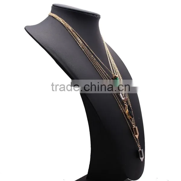 Multilayer Chain With Turquoise Pendant Unisex Costume Necklace Accessories photo-3