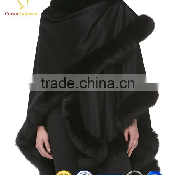 Ladies New Style Winter Wholesale Cashmere Poncho With Rabbit Fur Poncho photo-2
