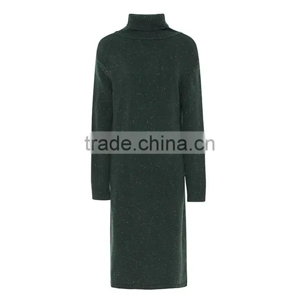 Women Pullover Sweater Ladies Plus Size Green Color Turtleneck Sweater Dress photo-3
