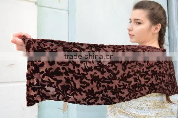 Vintage Brown Velvet Scarf ,Lace Shawl, Gothic Shawl, Plush Scarf, Women's Neck Scarf, Devore Scarf Stole, Velvet Devore Scarf photo-2