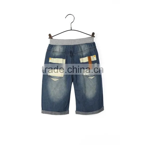 2016 Light Blue Contrast Color Latest Designer Printing Pocket Kids Printed Jeans With Roll Hem photo-2