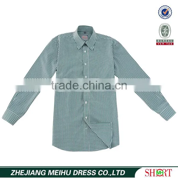 T/C Fabric Button Down Green Check Men's Shirts photo-2