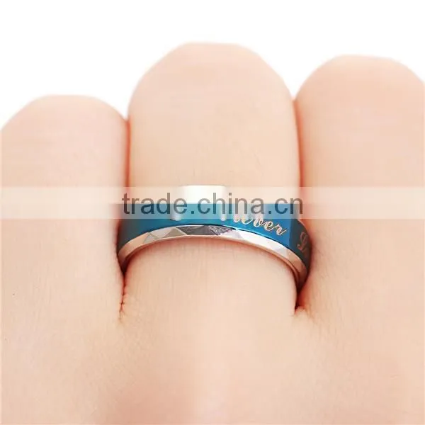 Gift Silver Tone Blue Message Clear Rhinestone Titanium Steel Unadjustable Rings photo-3