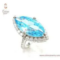 Sterling Silver CZ Ring With Aqua Cubic Zirconia Stone