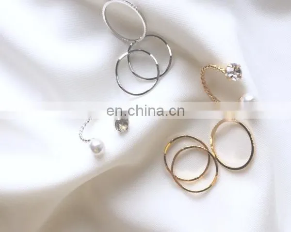 4PCS/Set Gold Plated Minimalist Pearl Diamond Mix Design For Women Knuckle Ring Set photo-4