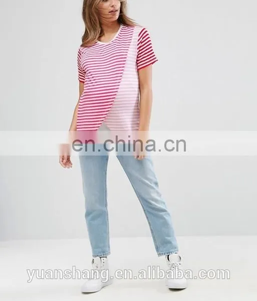 2017 New Design Maternity Nursing T-Shirt With Wrap Overlay In Pink Stripe photo-4