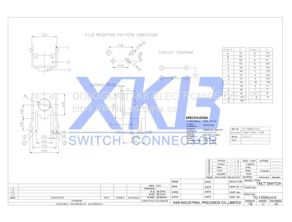Hot Sale China XKB Tact Switch Pin Type 6.0x6.0 Side Operation With Bracket, Strength Can Be Customized photo-2