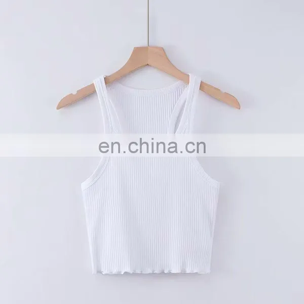 Wholesale Ladies Blank Rib Merrow Edge Sexy Women's Summer U Neck Basic Cotton Crop Top photo-5