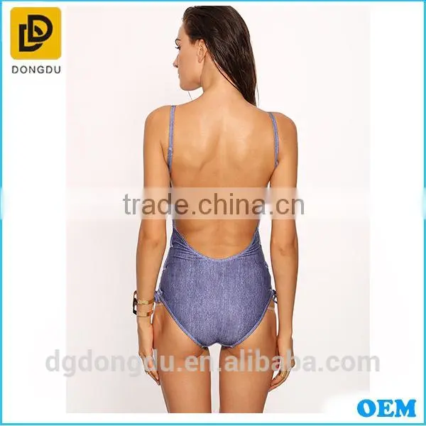 New Lady Swimwear Lace-Up Side Backless One-Piece Swimwear for Girls photo-3