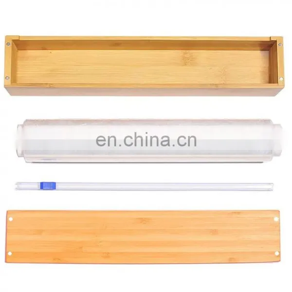 Hot Sale Custom Bamboo Wood Refillable 2 in 1 Plastic Wrap Foil Wrap Dispenser With Slide Cutter Kitchen Storage Dispenser photo-5