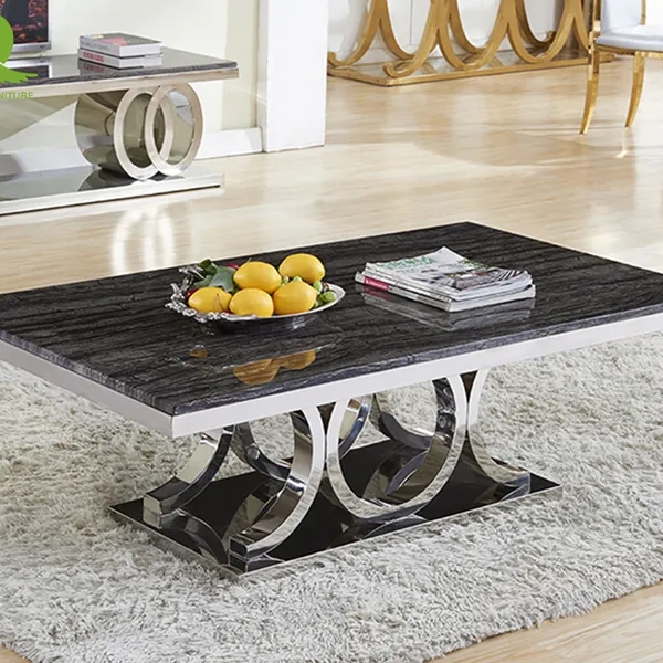 High Quality Coffee Table Modern Stainless Steel Frame Marble Coffee Table photo-5
