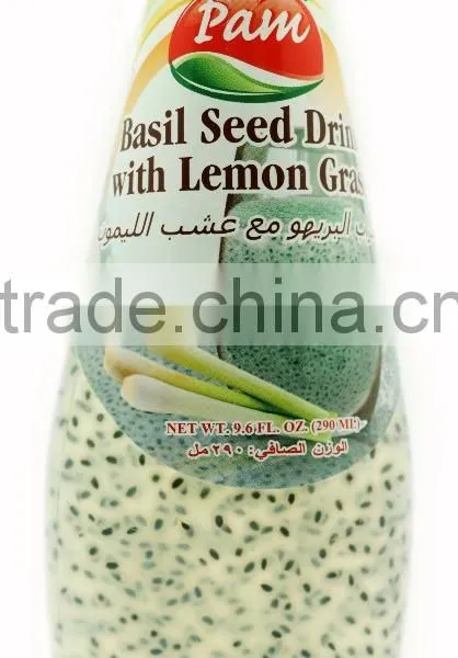 Basil Seed Drink With Lemon Glass in Glass Bottle