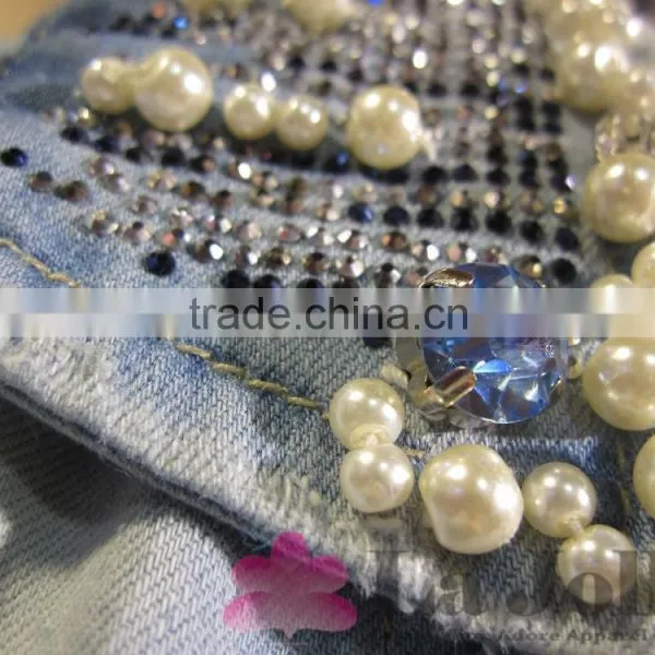 2016 Summer Hot Drilled and Beads Short Denim Dresses for Women photo-3