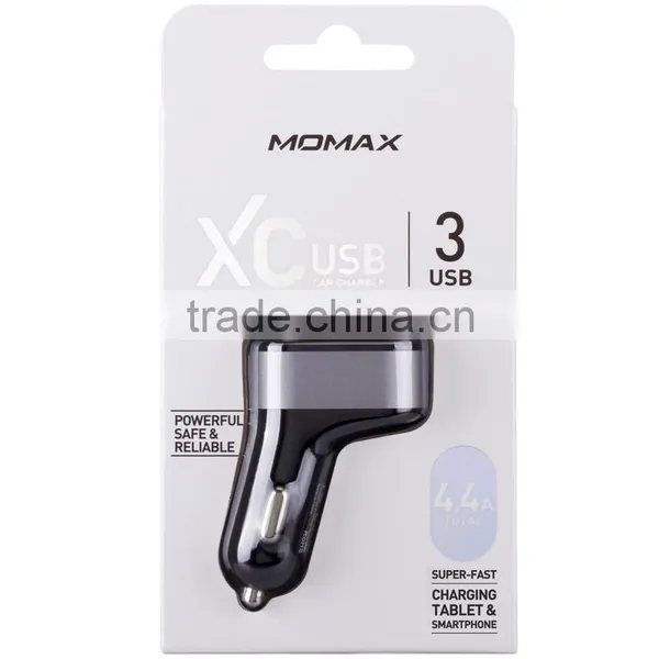 Momax XC Series 2.4A Quick Charging 3 USB Ports Car Charger for IPhone/ Android Mobile Phone Fashion Car Charger MT-5677 photo-4