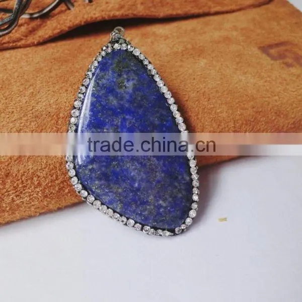 Factory Price Crystal Pave Big Blue Lapis Lazuli Gemstone Pendant photo-3