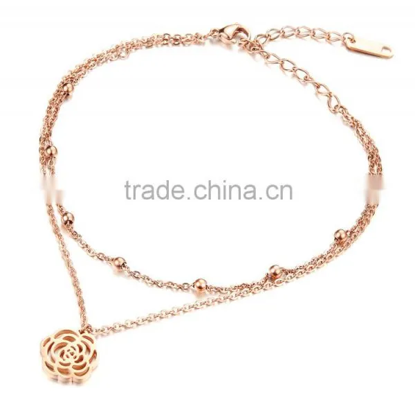 Fashion Jewelry Adjustable 316L Stainless Steel Rose Gold Flower Anklets for Women,rose Anklet photo-2