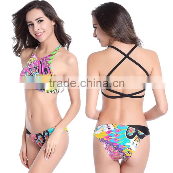 Sexy Women's Bikini Set Bandeau Push-Up Bra Swimsuit Red Peacock Beach