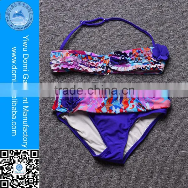Fashion Sexy Swimwear Two Piece Flower Purple Girl Kids Thong Bikini