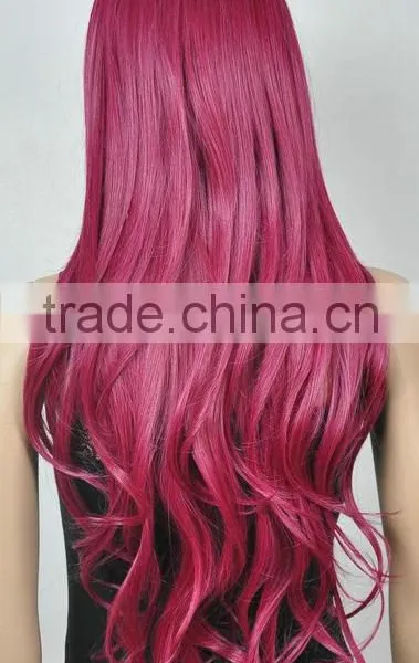 Red Long Straight and Little Curls Women Wig Lady Cosplay Wig N496 photo-3