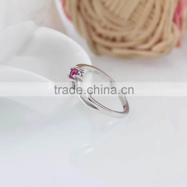 925 Sterling Silver Classic White and Pink Ring With Double Zircon photo-4