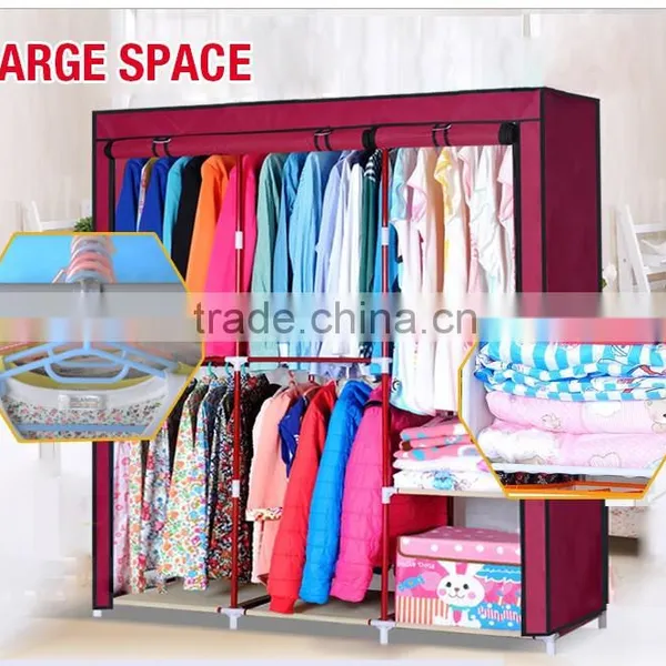 Yellow Cute Portable Wardrobe Clothes Rack Shelves Closet Storage Organizer photo-2