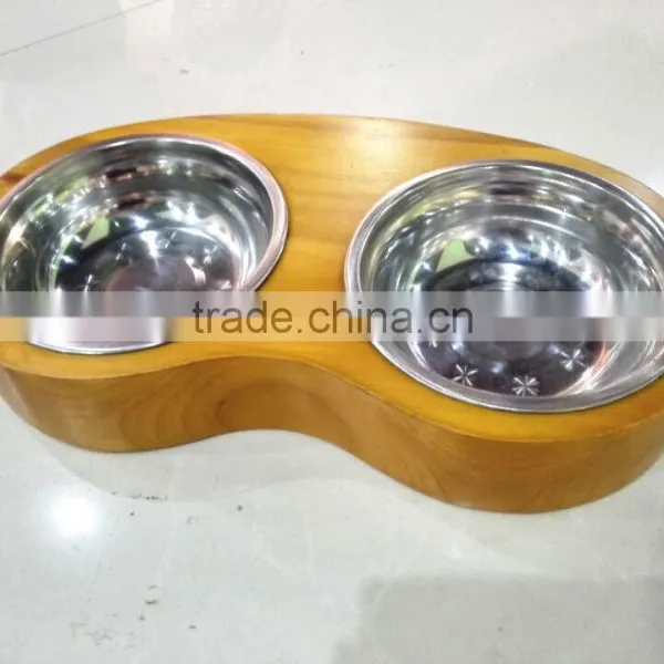 Cheap Wooden Dog Bowl/Wooden Stainless Steel Pet Feeder photo-4