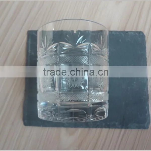 Elegant Rough Edge Black Slate Coaster With Crystal Glass Tumbler photo-4
