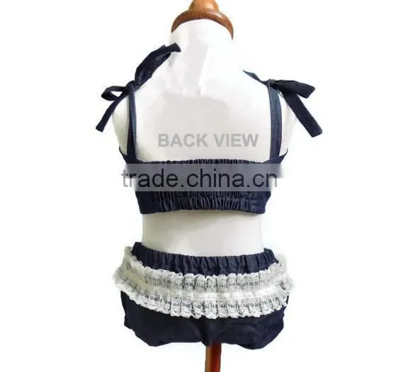 Baby Girl Navy Blue Swimsuit Children Lace Swimsuits Kids Swimsuit Sets photo-4