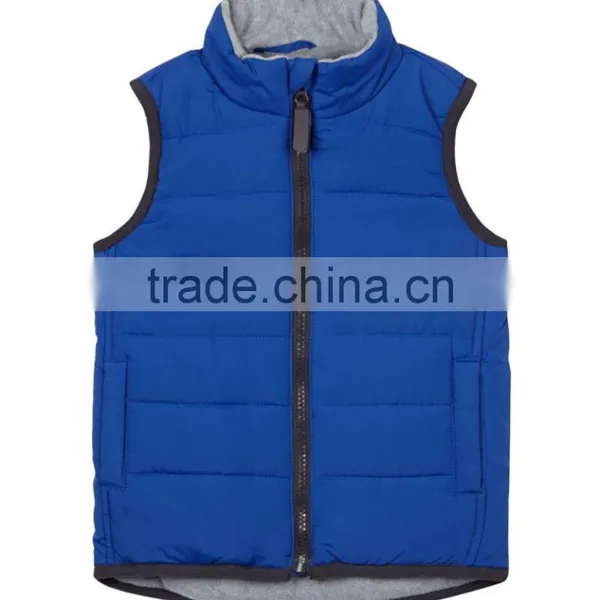 100% Nylon Oxford With Milky Coating, Children Boys High Neck Quilted Down Touch Padding VEST With Zipper