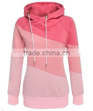 Women Long Sleeve Sport Polo Neck Hoody Contrast Color Pullover Hoodies photo-3
