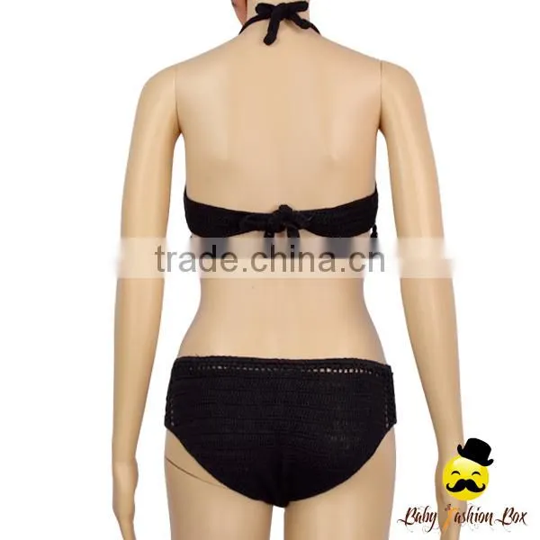 Bohemia Style Black Plain Knitting Halter Decorative Tassel Kids Holiday Swimwear Yong Girl Indian Remake Photo Bikini Bra photo-5