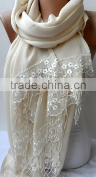 Wedding Shawl Champagne Pashmina With Cream French Lace Lightweight Summer Soft Champagne Bridesmaid Wrap Bridal Shawl Cotton Sk photo-3