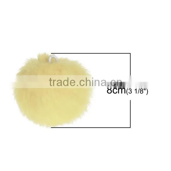 Angora Pom Pom Balls DIY Craft Decoration Pale Yellow With Ring 80mm Dia. photo-2