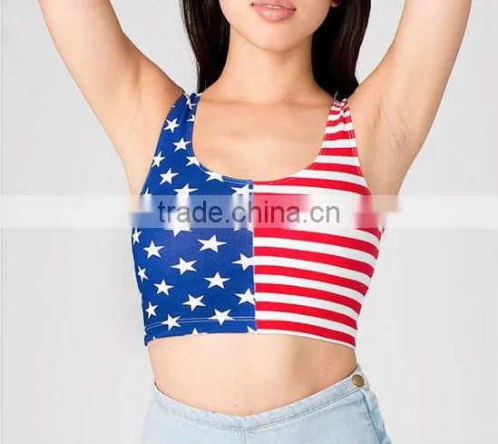 US Flag Print Cotton Spandex Crop Top