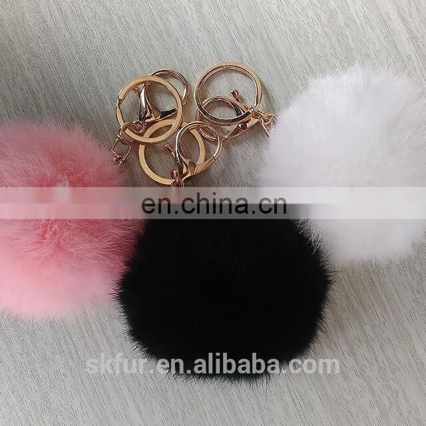 Factory Wholesale Diameter 6 7 8 9 cm Cute Real Rabbit Fur Pom Pom Ball Key Chain photo-4
