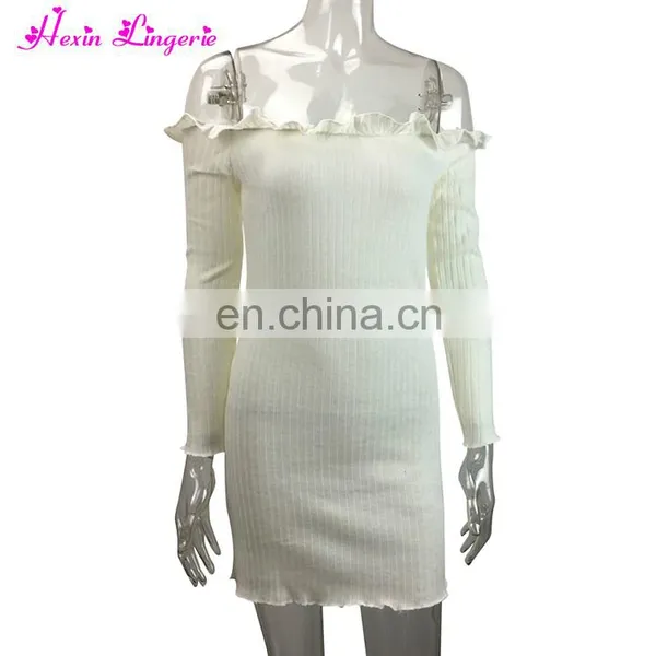 Newest One Word Collar Underbust Long Sleeve Sexy Bodycon Women Party Dress photo-3