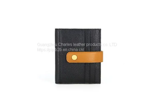 Custom Goatskin Buckle Ladies Purse Card Bag Hit Color Multi-card Leather Small Wallet photo-2