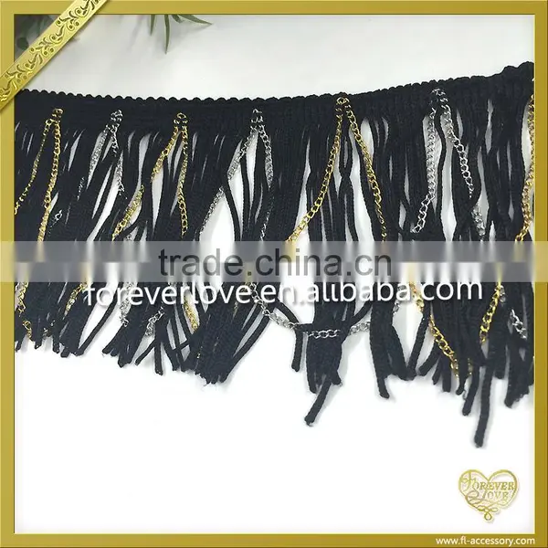 2016 Fashion Design Black Tassel Fringe With Chain Trimming FT-014 photo-2
