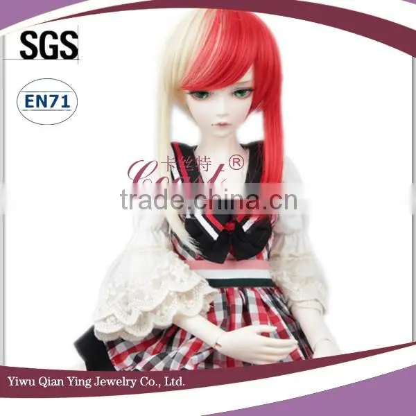 Beauty White and Red Deep Curly Deep Curly 1/3 BJD Doll Wigs With Two Clip Ponytail photo-2