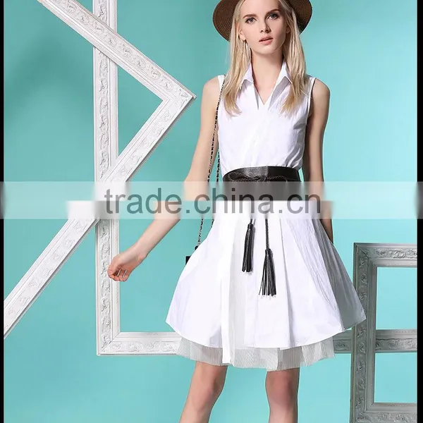 Best Quality Girls Summer Sundress and White Sleeveless Dress With Leather Belt photo-2