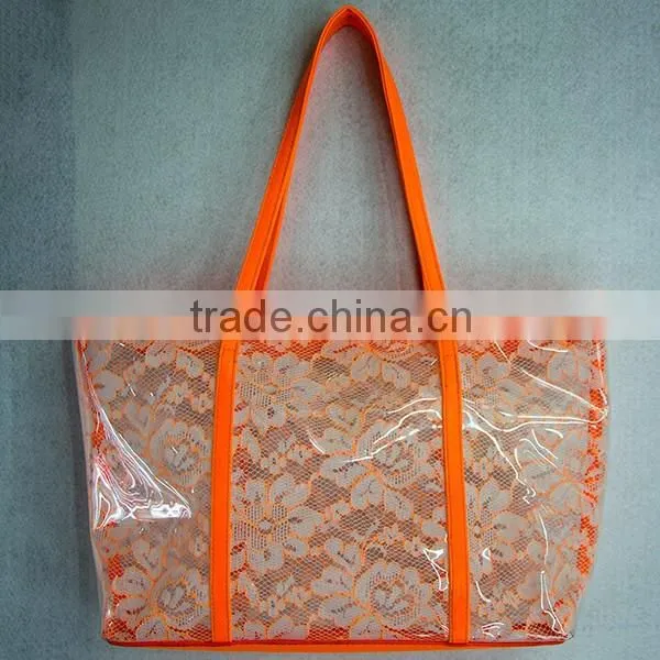 Custom PVC Tote Bag Fashion Lace PVC Tote Bag With Neon Leather Trim 300 Pcs MOQ Mixed 3 Colors photo-2