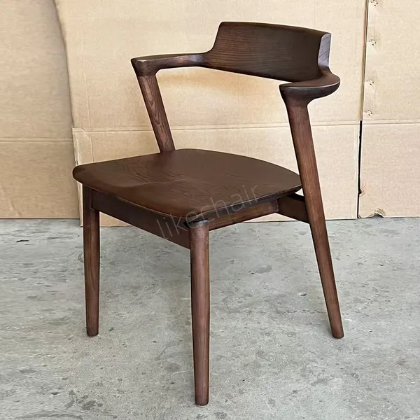 Modern Black Solid Wood Dining Chair Curved Armrest Padded Upholstered Seat Sturdy Wooden Legs Eco-Friendly Waterproof Home photo-3