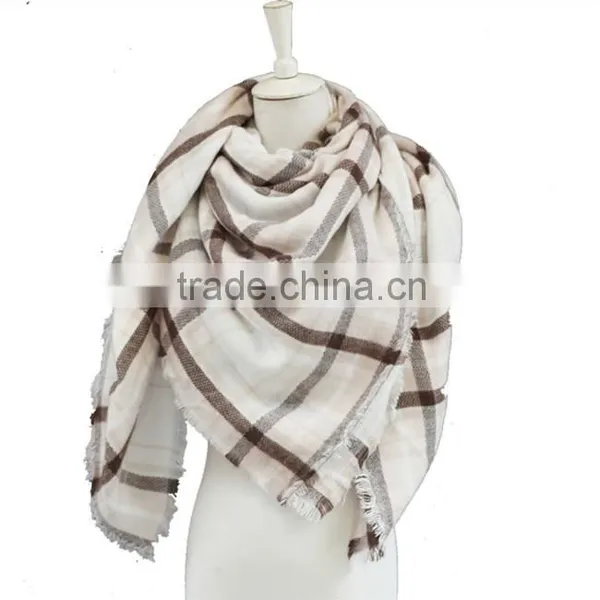 Handwoven Pure Cashmere Tartan Scarf,cream Plaid Scarf photo-2