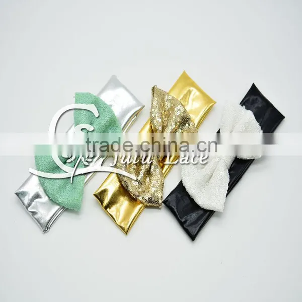 Wholesale Girls Baby Head Wraps Glitter Sequin Bowknot Turban Headwear / European Style Women Stretch Twist Headband / photo-3