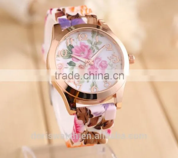 Fashion Quartz Watch Rose Flower Print Silicone Watches Floral Jelly Sports Watches For Women Men Girls Hot Pink Wholesale photo-2