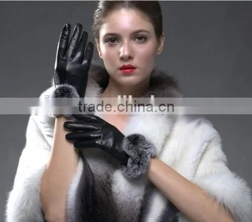 2016 Fashionable Woman Leather Gloves Beautiful Fur Woman Leather Gloves photo-3