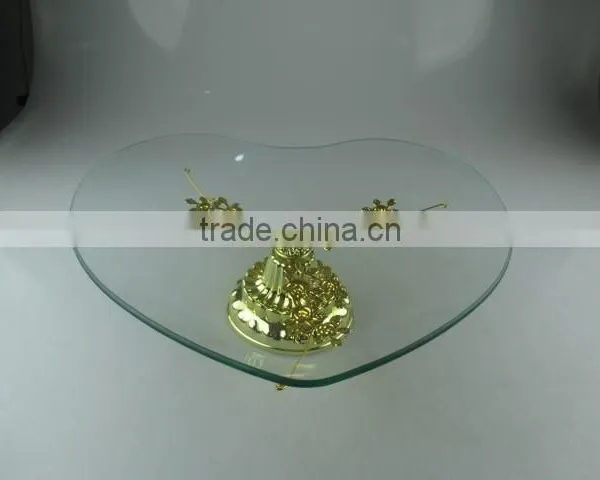 New Style Love Shape Wedding Glass Cake Stand With Gloden Flower photo-2